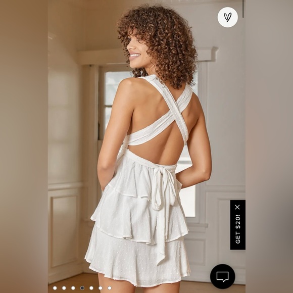 Lulus | All About Bliss White Swiss Dot Tiered Halter Mini Dress - Picture 3 of 7